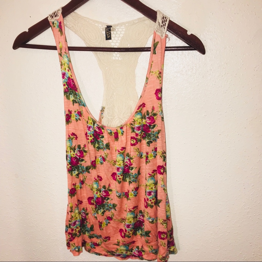 Floral tank top with crochet back